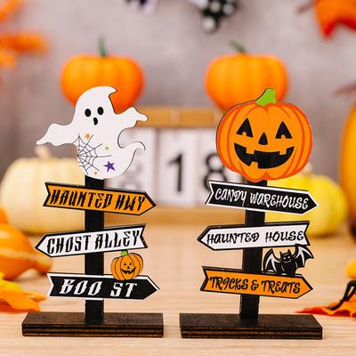 Creative Halloween Pumpkin Letter Ghost Wooden Ornament Tree Shaped Ghost Desktop Ornament