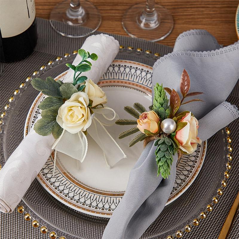 Flower Napkin Rings Rustic Napkin Rings Table Decor Western Napkin Ring Holder Rose Serviette Buckles for Wedding Party Banquet
