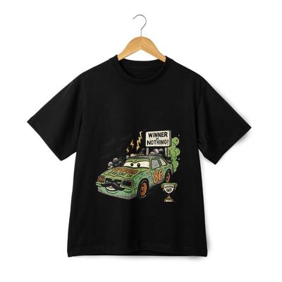 T-shirt a maniche corte con stampa di auto da corsa a cartoni animati, Top casual alla moda