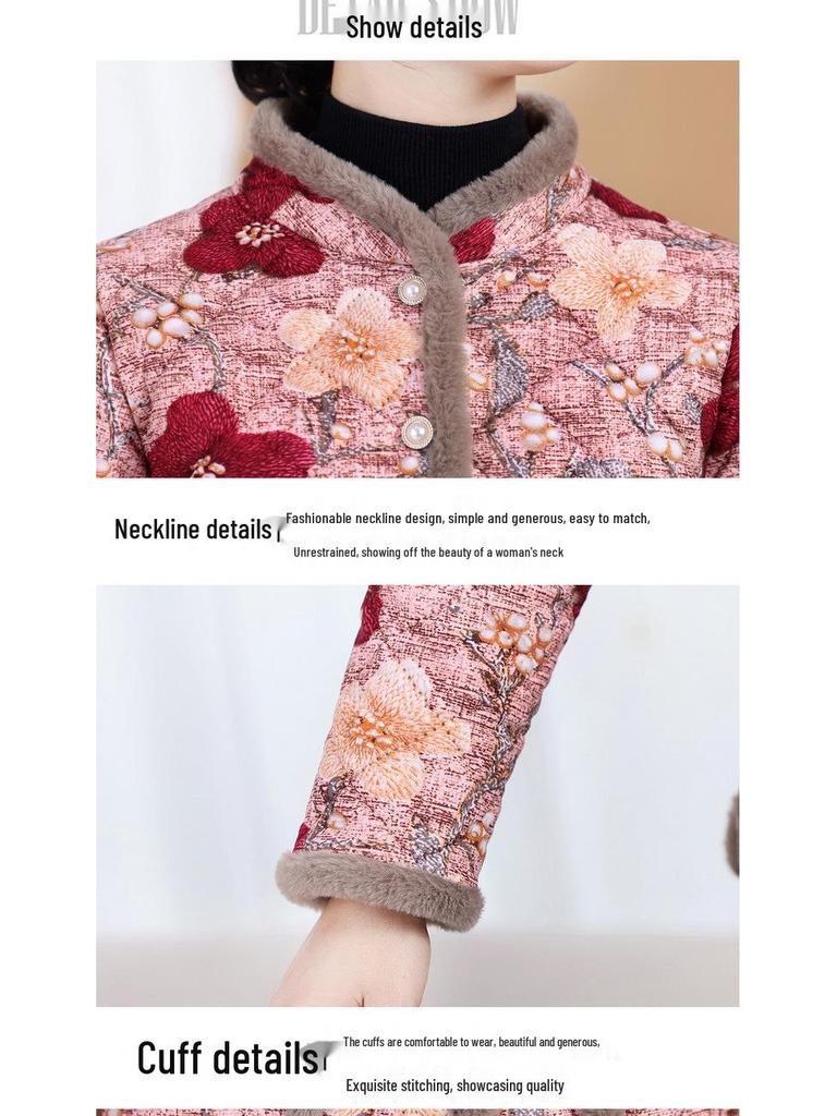 Mom's Velvet Warm Padded Jacket - Autumn/Winter Stylish Cotton Coat for Middle-Aged