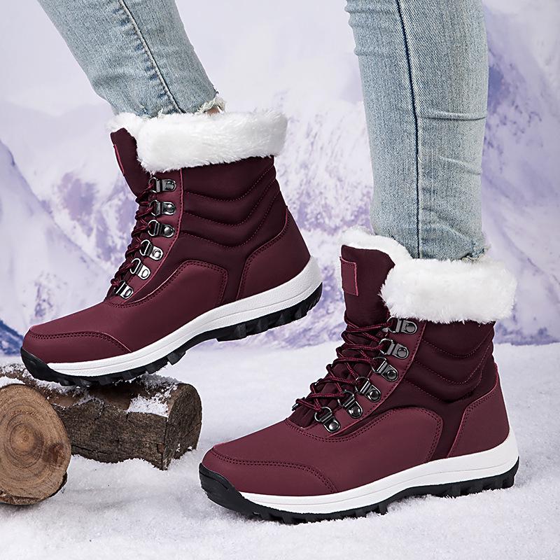 Northeast Women's Waterproof Mid-Calf Snow Boots with Velvet Lining, Anti-Slip Soles, and Thickened Leather Upper for Winter Cold Protection.