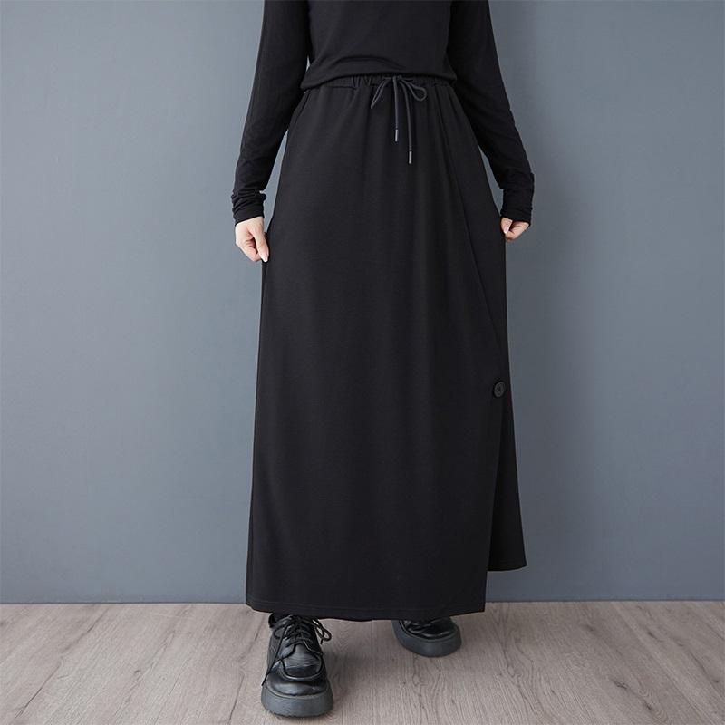 Black Plus Size Cotton Vintage High Waist Casual Loose Spring Autumn Wide Leg Skirt Pants Women Trousers