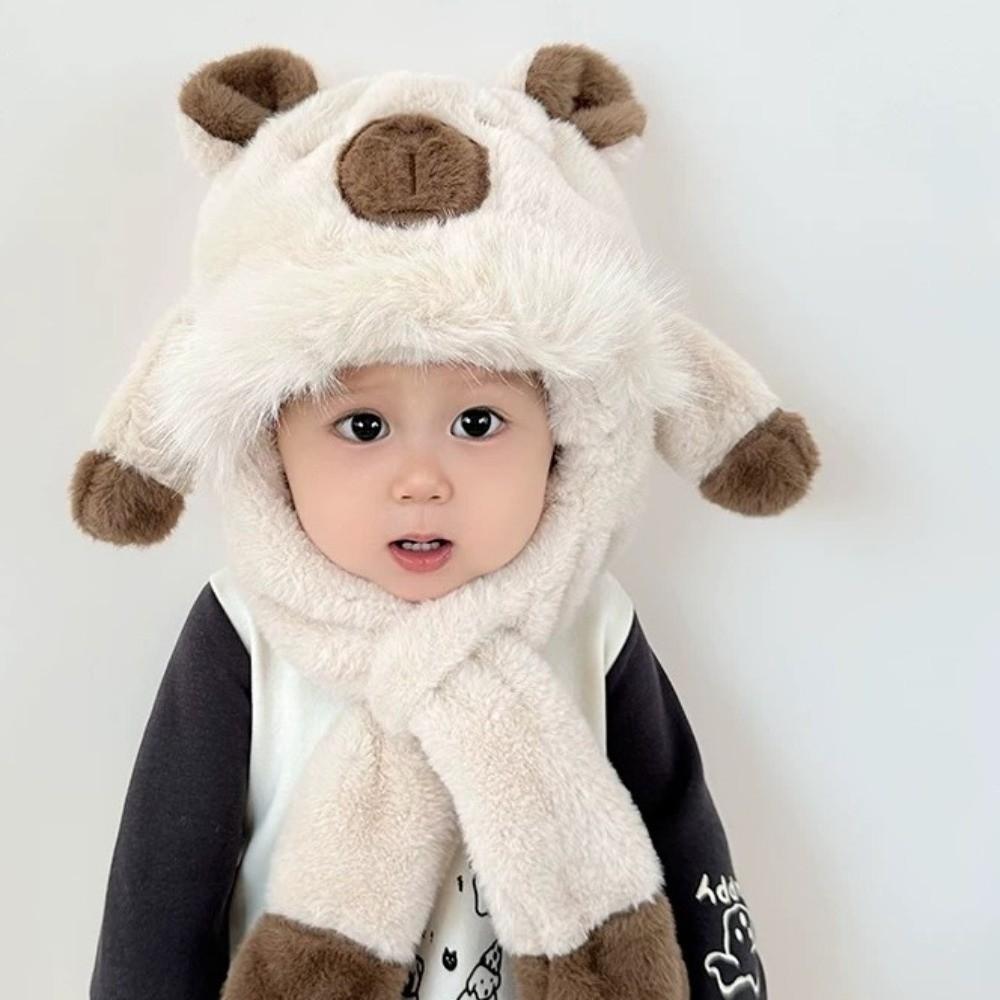 Thickened Kids Ear Protection Hat Windproof Plush Hat Scarf Set Cold Weather