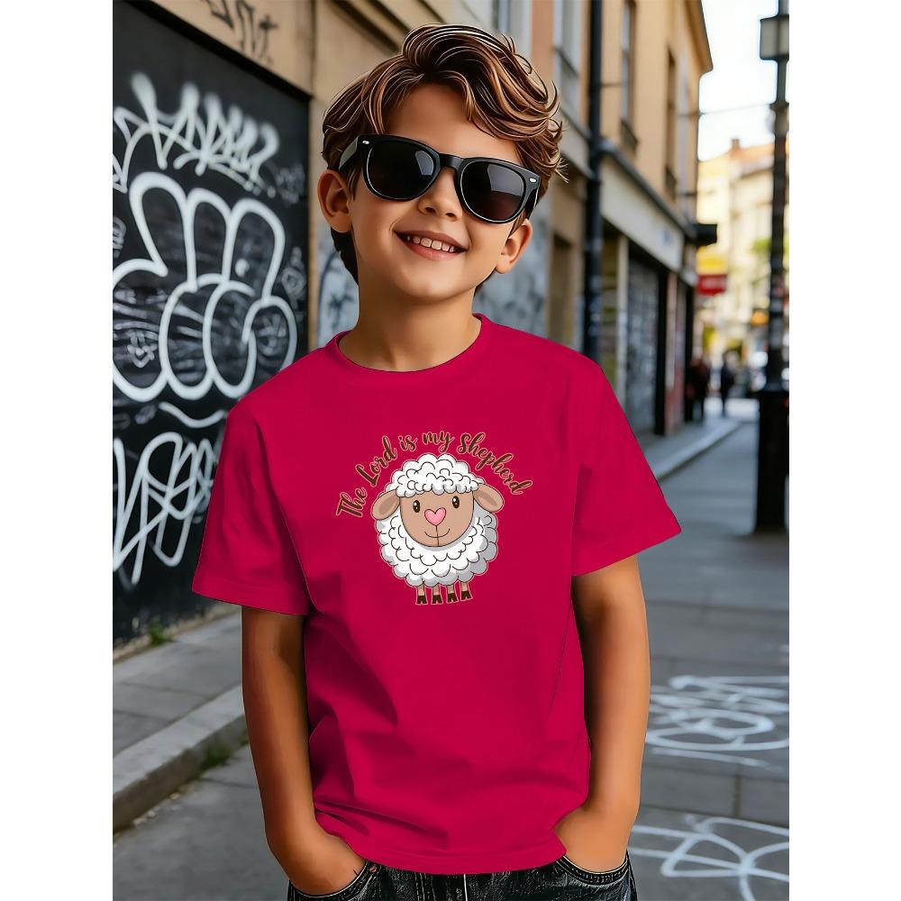 The Lord Is My Shepherd Cute Sheep Kids T Shirt Boys Girls Short Sleeve Crew Neck Cotton Parent Matching Tops Toddler Youth