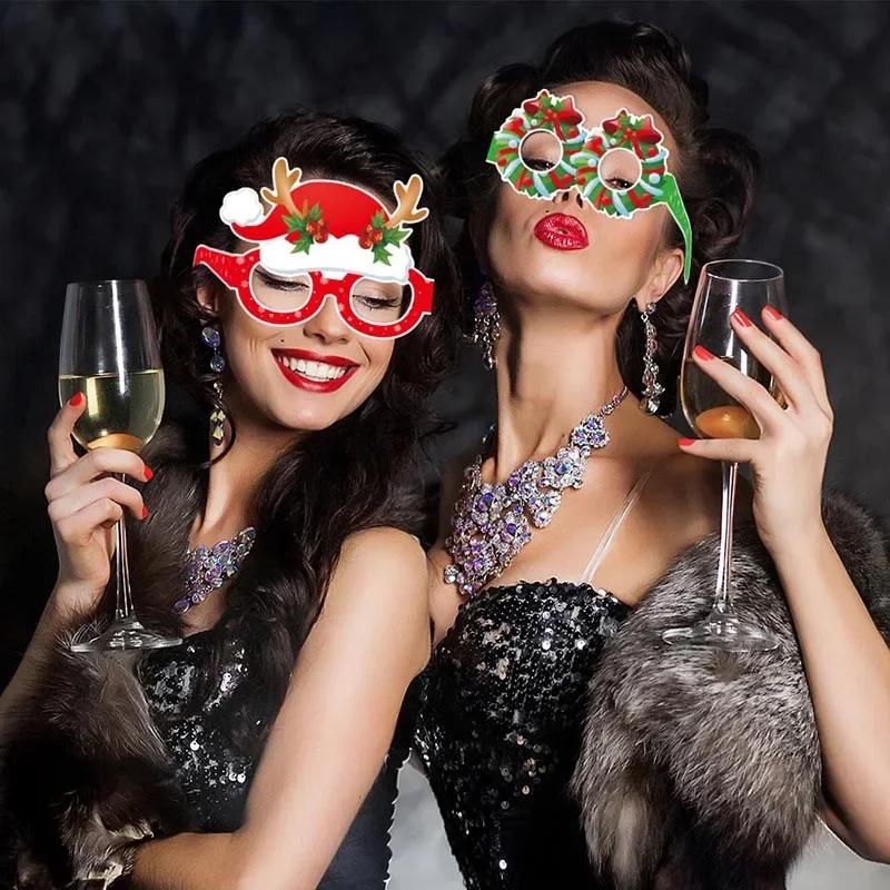8PCS/Set Christmas New Year Decorating Glasses Christmas Party Creative Paper Eyeglasses Reindeer Santa Claus Cute Photo Props