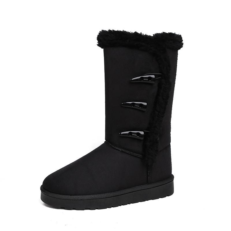 

Fashion 2024 Winter Women s Fashionable Side Buckle Design Thick-soled Warm Mid-calf Boots Large Size Flat-soled Comfortable Snow Boots 42 чёрный