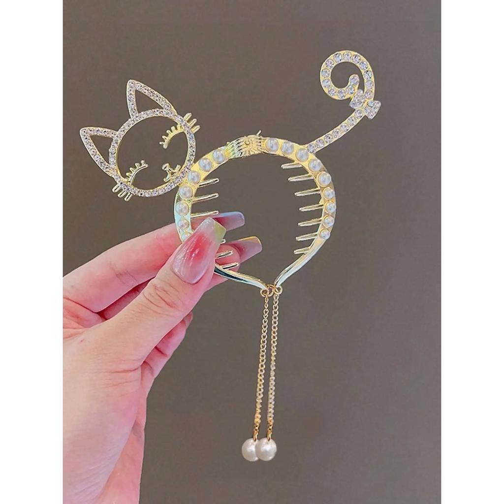 1Pcs Fashion Cute Little Cat Pearl Card Ventilation Hair Claws For Women Hair Accessories