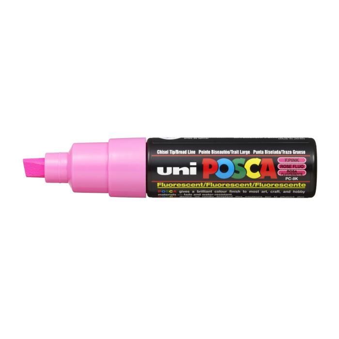 Marqueur - UNIBALL - POSCA PC8K - 8mm - Biseautée - Rose Fluo - Indélébile