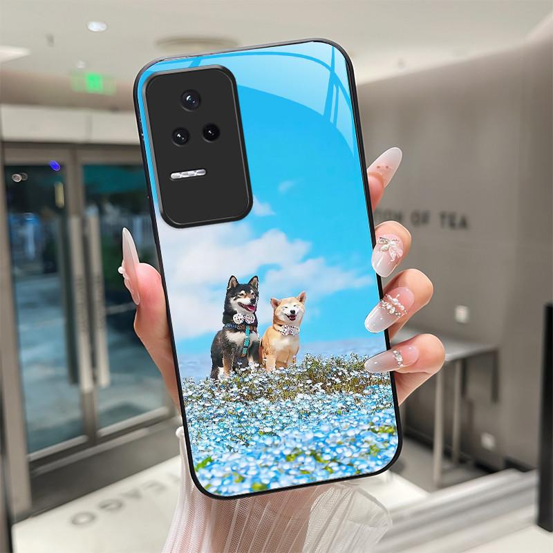Beautiful Flower Cute Cats Case For Xiaomi Poco F4 5G / Redmi K40S Tempered Glass Phone Case Protective Back Cover Hard Shell