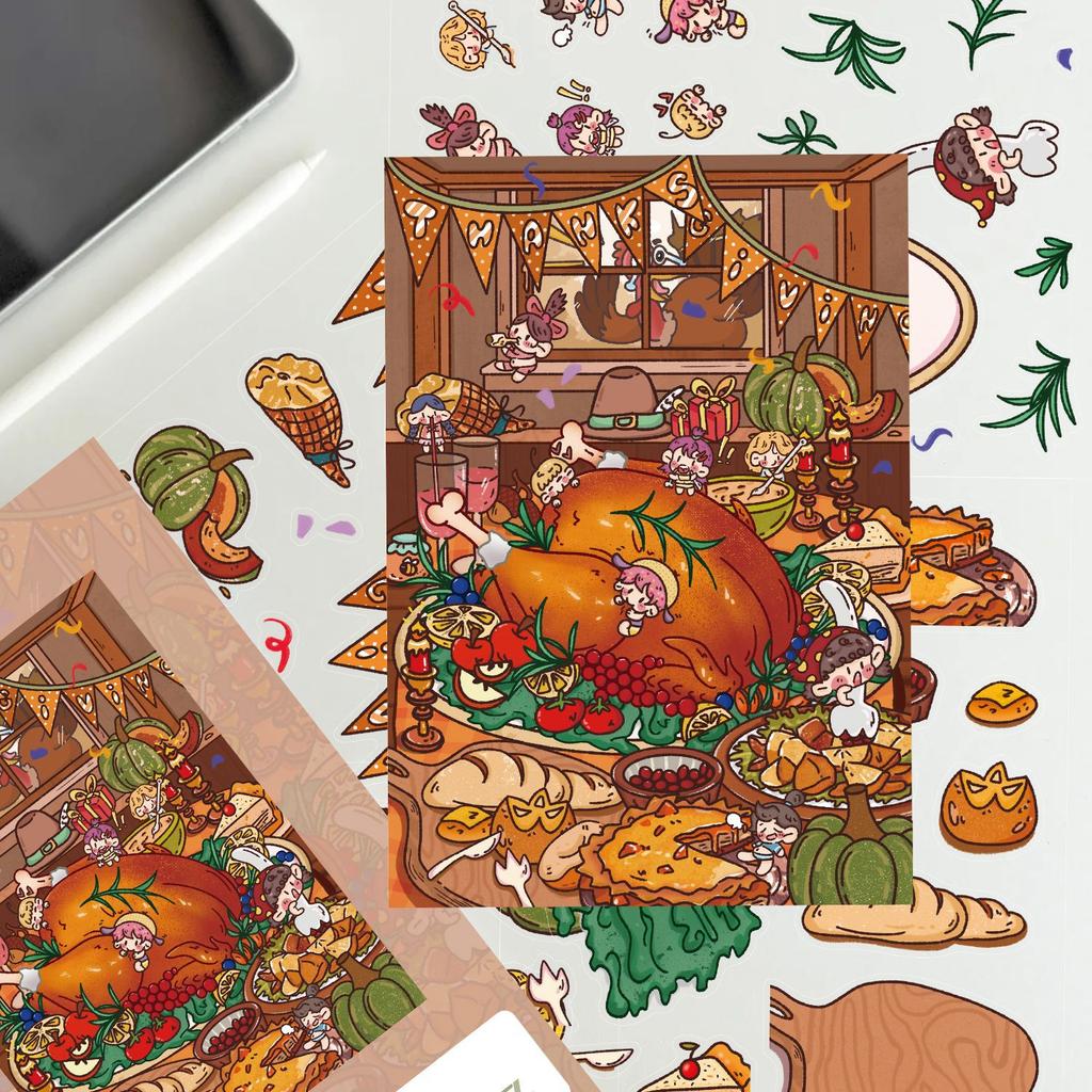 Cartoon Large Thanksgiving Festival Series Scene Stickers 3D Miniature World Unzipped DIY Scene Account
