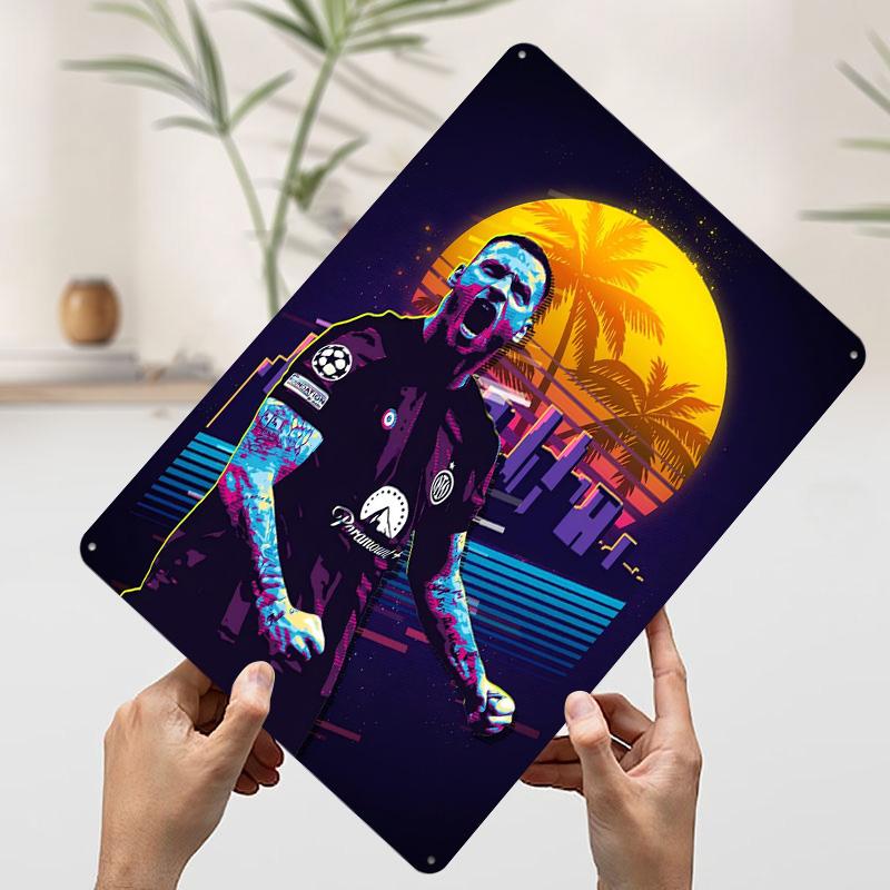 

Soccer Player in Retro Style Printed Poster Customized Wall Art Retro Vintage Metal Tin Signs for Home Gamer Room Decoration 7.9x11.8In(20x30cm)