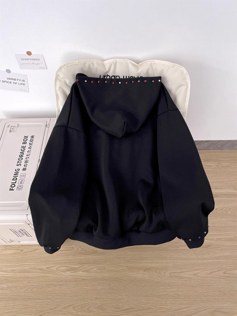 Unisex Retro Vrtací Korálky Písmeno S Kapucí Pletená Bunda - Podzimní Volný Střih