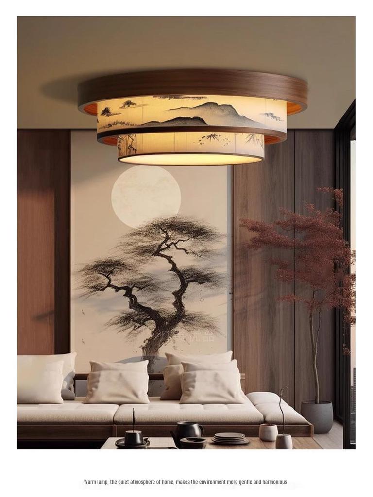 Walnut Bamboo Leaf Landscape Chandelier - Eye-Protecting Ceiling Light for Living Rooms, Bedrooms, and Tea Rooms