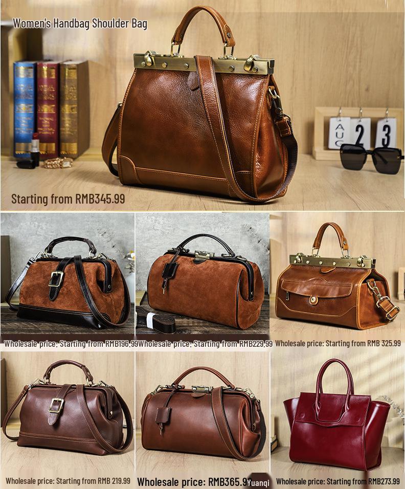 Black Angel Genuine Leather Women's Crossbody Doctor Bag with Suede Buckle