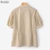 ZANZEA Women Casual Round Neck Loose Short Sleeve Stripe Blouse