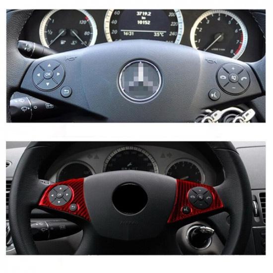 For Mercedes-Benz W204 2007-10 Red Carbon Fiber Steering Wheel Button Cover Trim