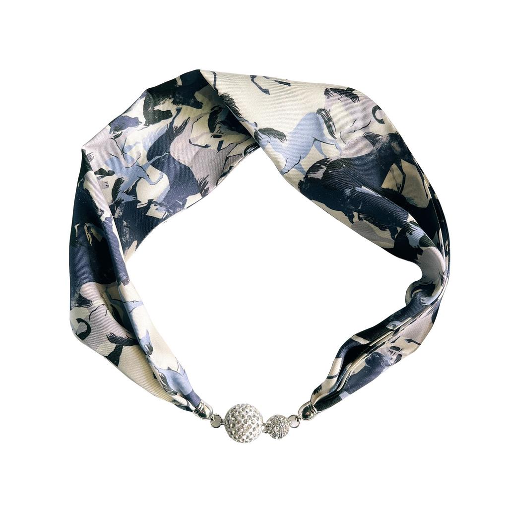 Spring and summer new Japanese and Korean fashion simulation silk long strip magnetic buckle small silk scarf necklace multi-functional scarf streamer