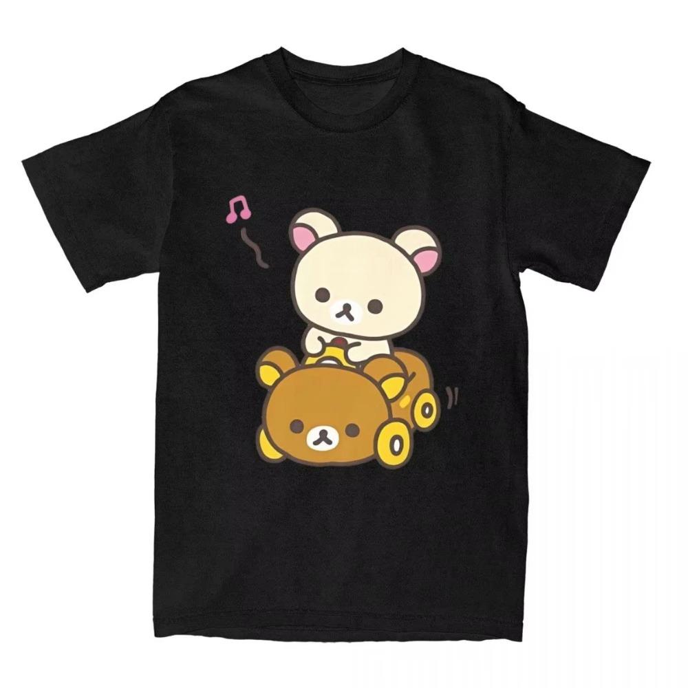 

Cute car print T-shirt, cartoon bear print casual short-sleeved T-shirt, children s T-shirt 100