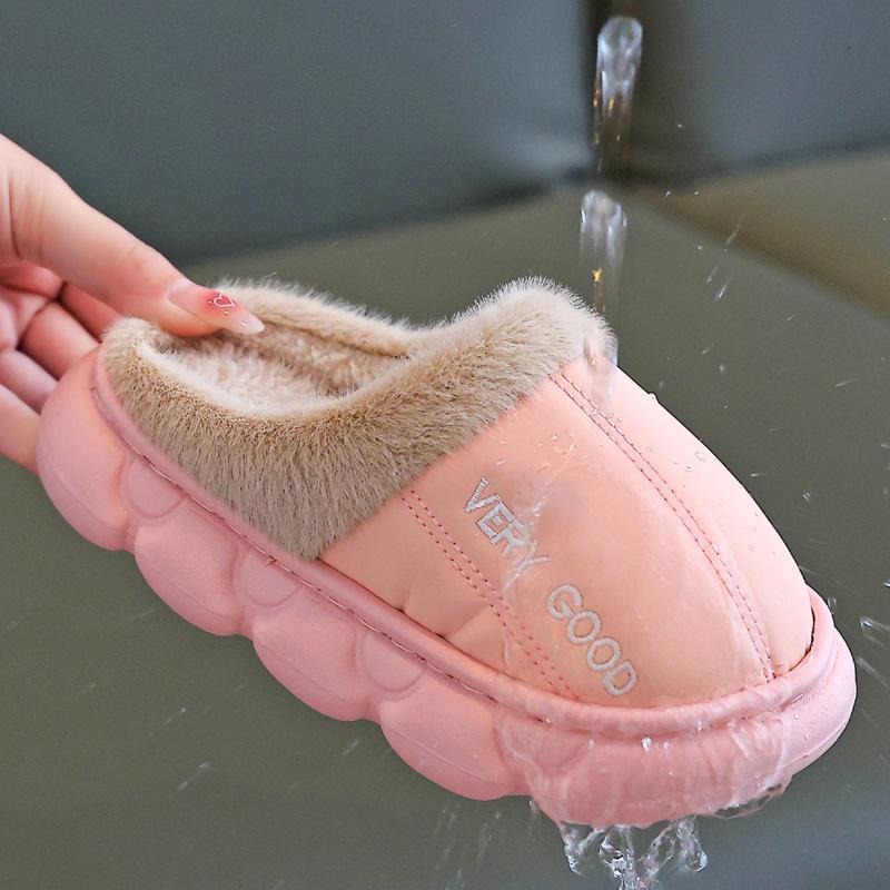 Children's Non-slip Waterproof Cotton Slippers - Warm Plush Indoor Slippers for Boys.