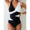 Sexy White Black Patchwork Swimwear Women Deep V Neck Cross Tummy Control One Piece Swimsuit Beach Bathing Suit Monokini 2026