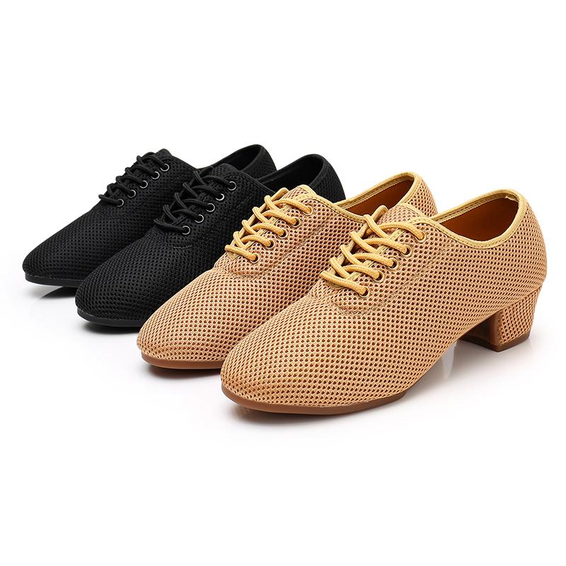 Scarpe da Jazz in Rete Donna Adulto Pratica Sala da Ballo Scarpe Latine Nere Traspiranti Scarpe da Insegnante con Tacco 3,5 cm