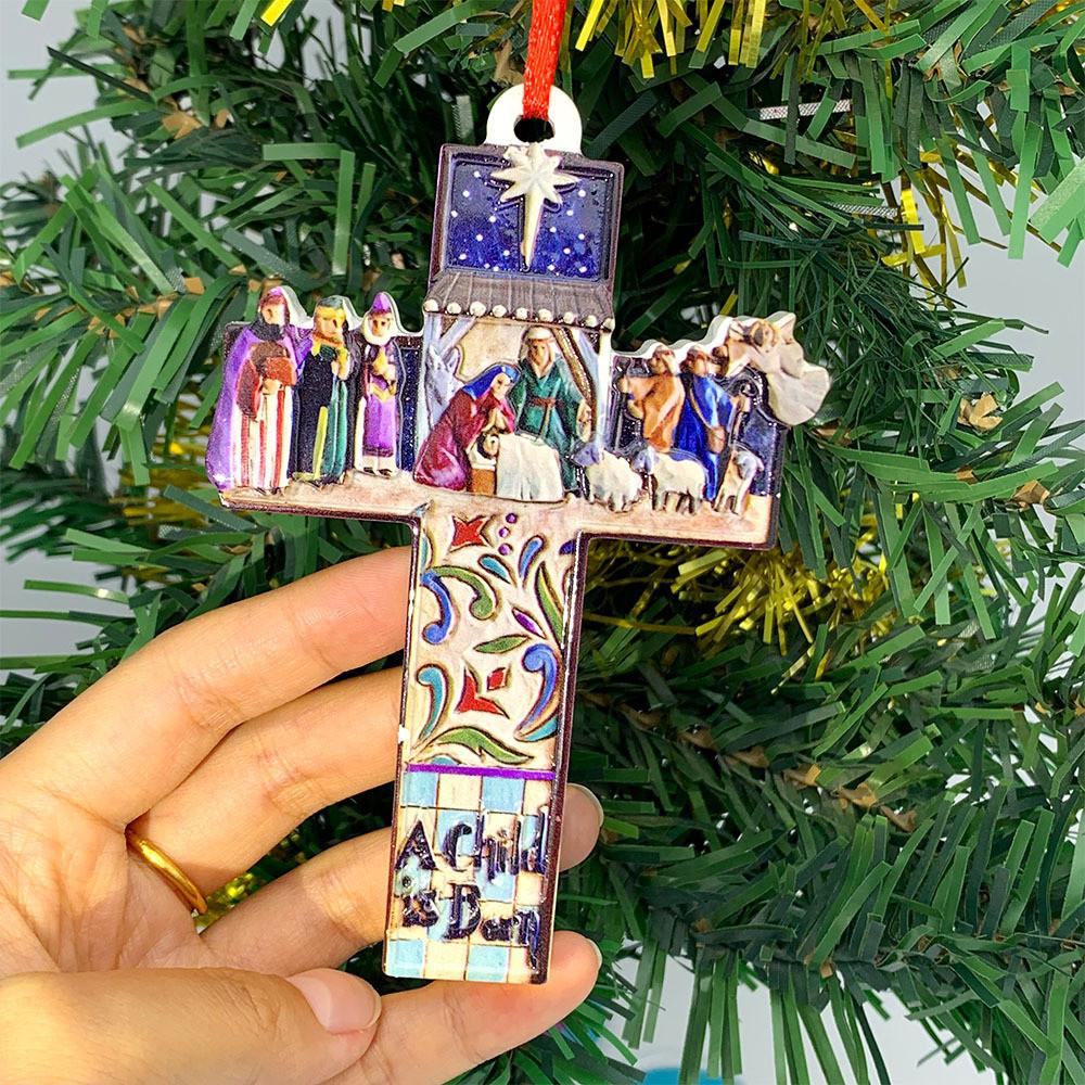Resin Handpainted Charming Cross Jesus Seven Blessings Festive Hanging Accessory For Holidays