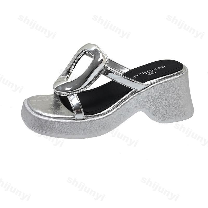 Summer Women's Slippers 2025 New Fashion Casual High-heeled Slippers Platform Luxury Wedge Heel High Slippers Sandalias De Mujer