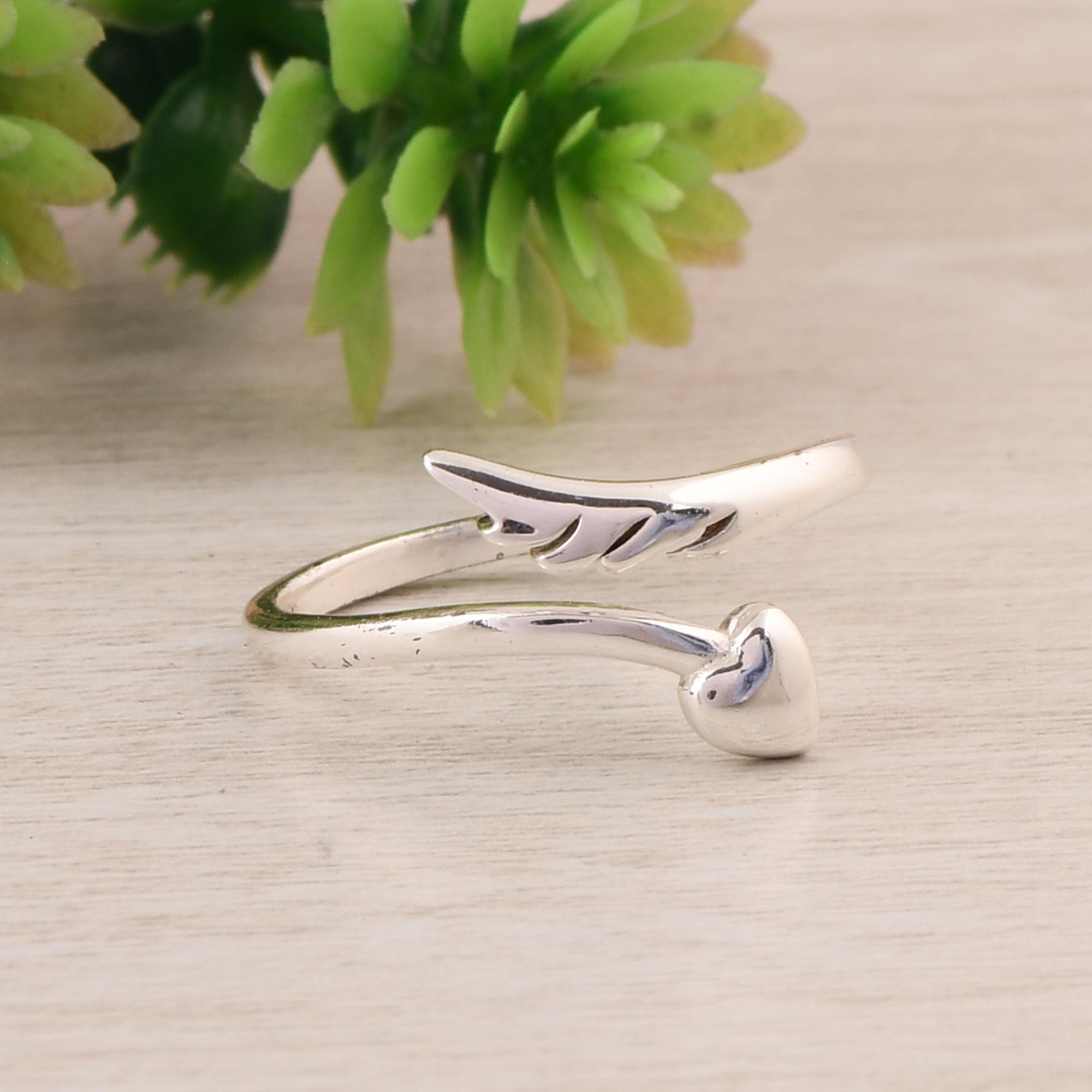 925 Sterling Silver Heart Arrow Ring, Adjustable Love Ring, Minimalist Cupid Arrow Ring, Open Band Silver Ring, Romantic Gift for Her. 5