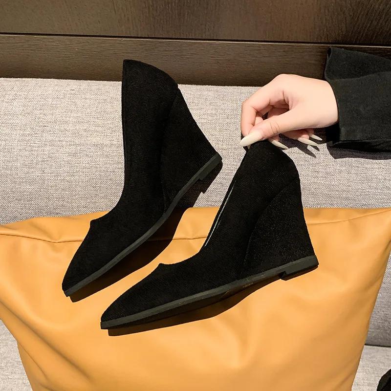 Fashion Wedge Fashion Single Shoes Spring New Pointed Toe Shallow Mouth Soft Sole Non-slip Comfortable Commuter High Heels