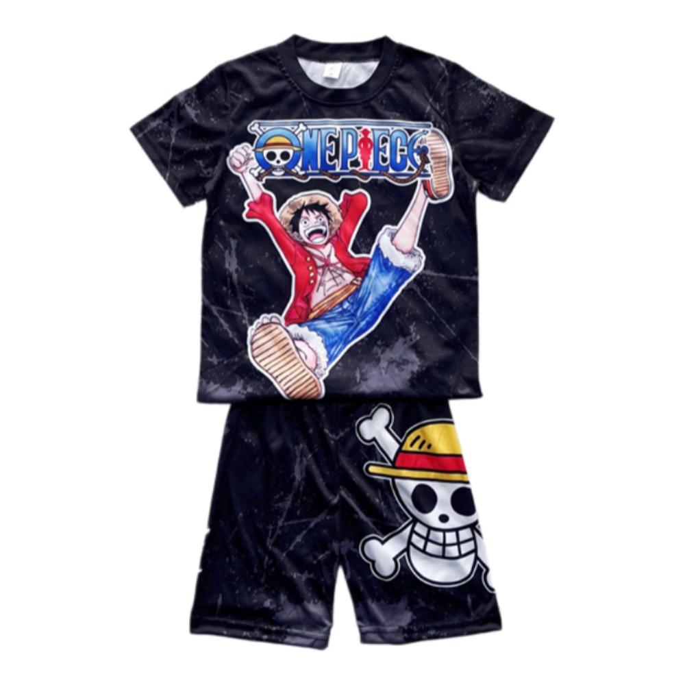 2026 New One Piece Monkey D. Luffy Kids Pajama Set Short Sleeve T-shirt & Shorts Anime Sleepwear Soft Breathable Loungewear 110