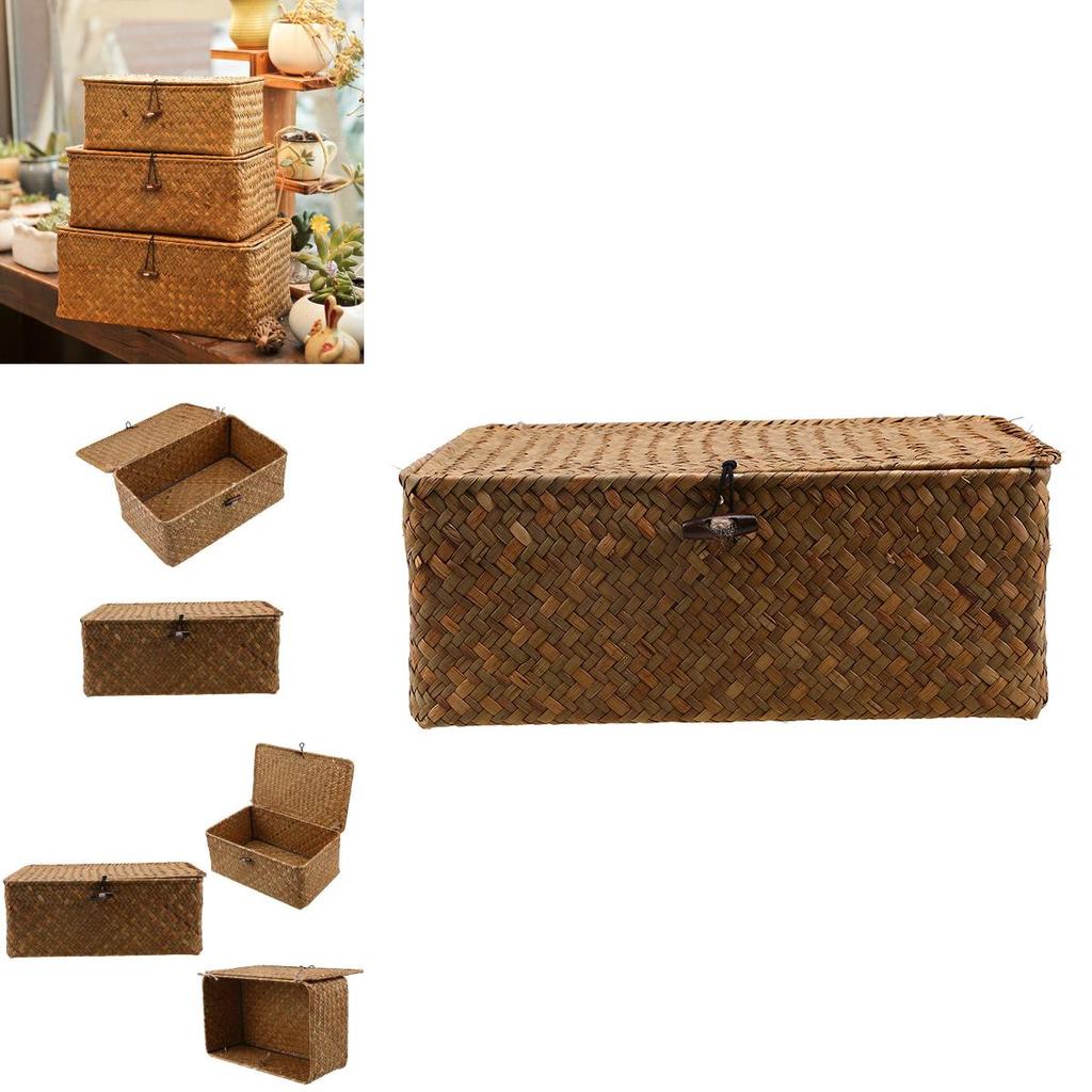 Handmade Yellow Seagrass Woven Organizer Box Perfect For Fruits Medicines And Jewelry