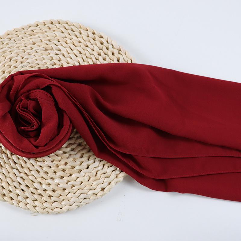 Damen einfarbiger Perlen-Chiffon-Bubbleschal, langer Seiden-Kopfschal, 70x180cm, nahöstlicher Stil