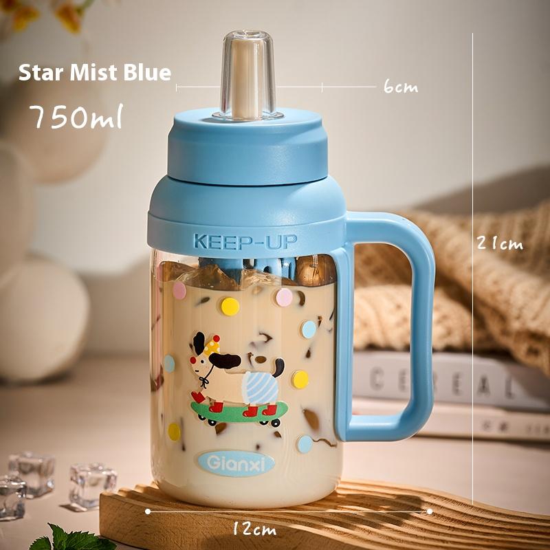 Gianxi Glass Water Cup New 2025 High Beauty Straw Cup High Temperature Resistant Food Grade Water Filling Glass Cup 750ml