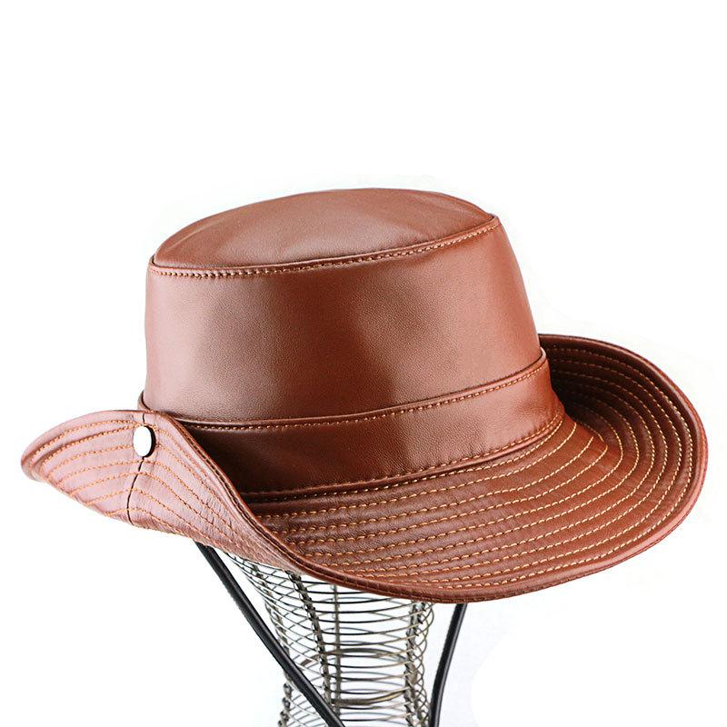 Men's Genuine Leather Western Cowboy Hat: Retro Sunshade for Outdoors, Mountaineering, and Seaside Dual-Use