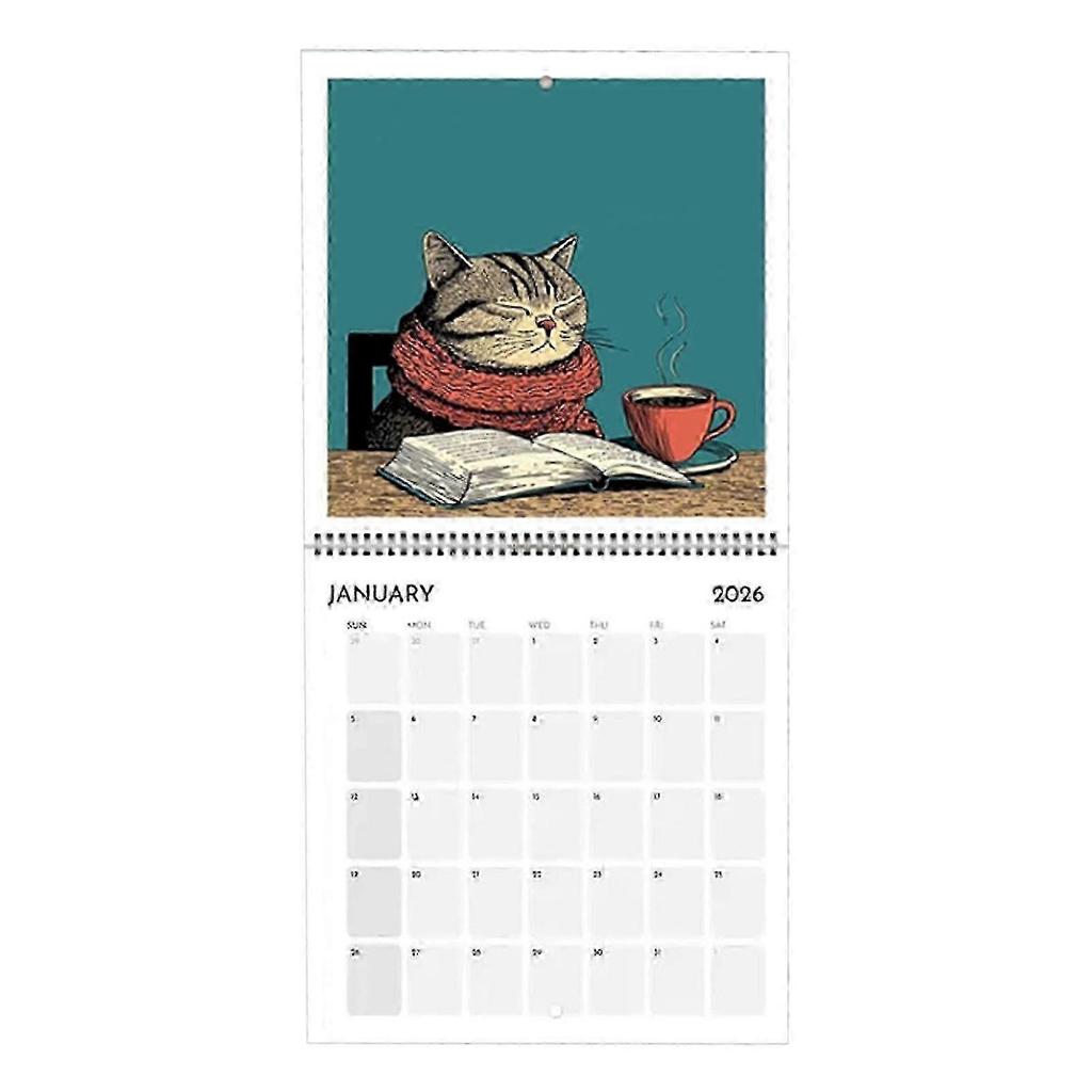 2026 Cat Calendar 21.5*21cm Paper With Fun Illustrations Monthly Calendar Decoration