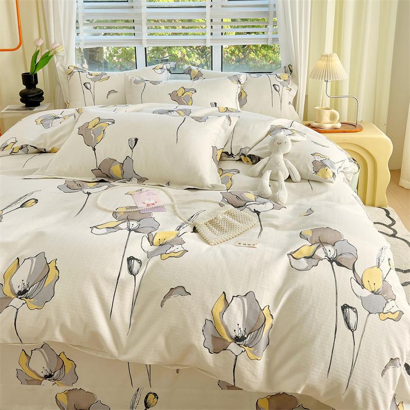 Set de pat din bumbac din patru piese, set din trei piese de husă de pilota de dormitor din bumbac pur și cearșaf de pat