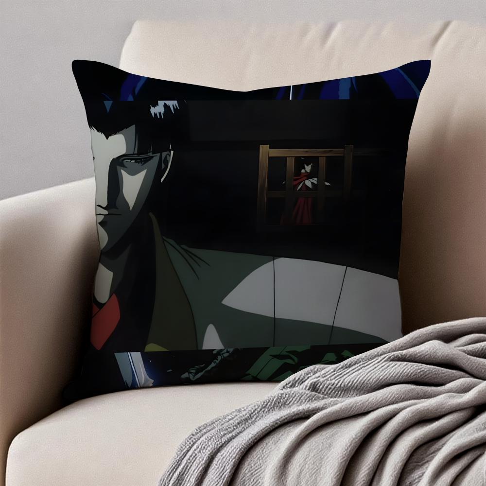 Nn-Ninja Scroll Pillow Samurai Anime Cushion Cushion Cover Pillowcase Anti-Dustmite Invisible Zipper Short Plush Sofa Cushion