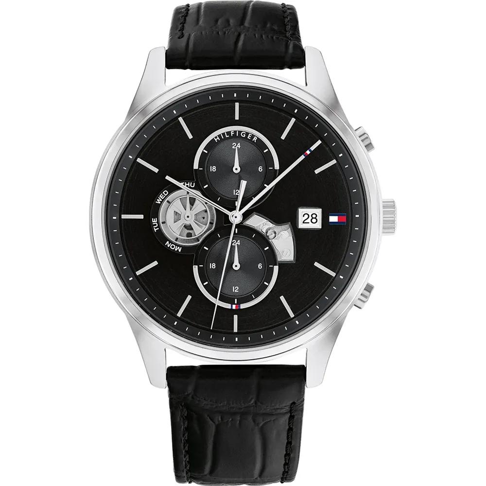 Tommy Hilfiger Weston Black Leather Strap Men s Quartz Watch 1710502 чёрный