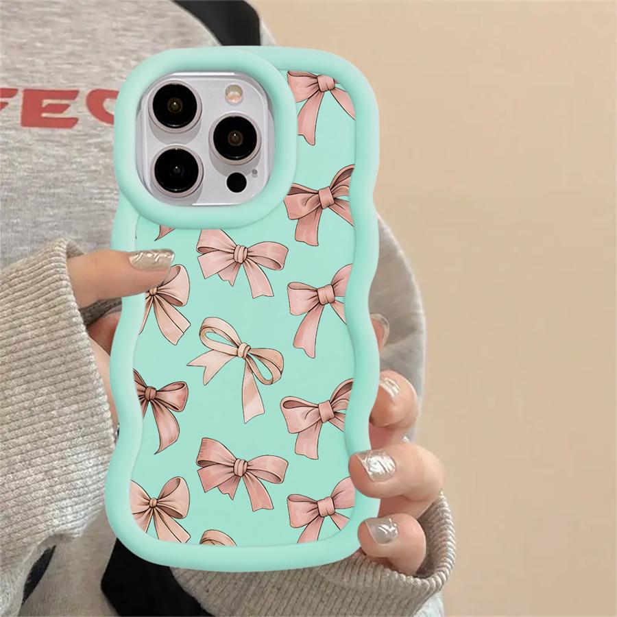 Soft Phone Cover Case for iPhone 17 Air 15 Plus 12 14 8 16 Pro Max 13 XR 11 Pink Bow