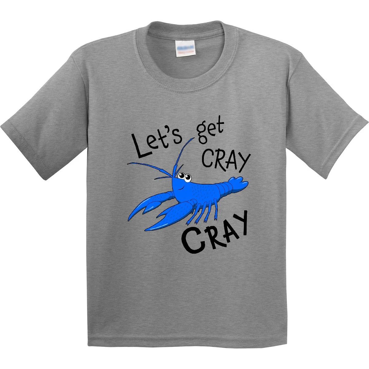 Inktastic Let s Get Cray Cray Cute Blue Crayfish Youth T-Shirt Beaches Crawfish 150