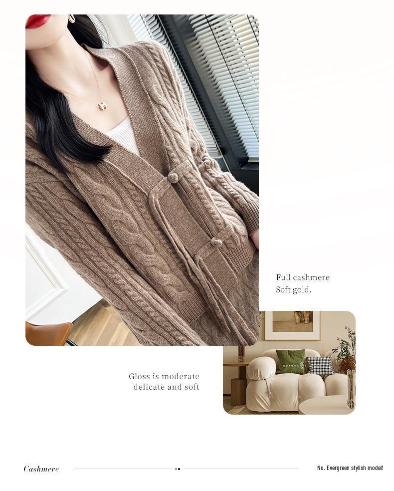 Autumn Women's V-neck Frog Button Wool Cardigan - Chinese Style Knitwear Jacket