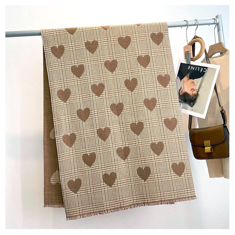 Double Sided Scarf for Women In Winter Korean Version Versatile Love Plaid Houndstooth Imitation Cashmere Scarf Multi Purpose Shawl Dual Use
