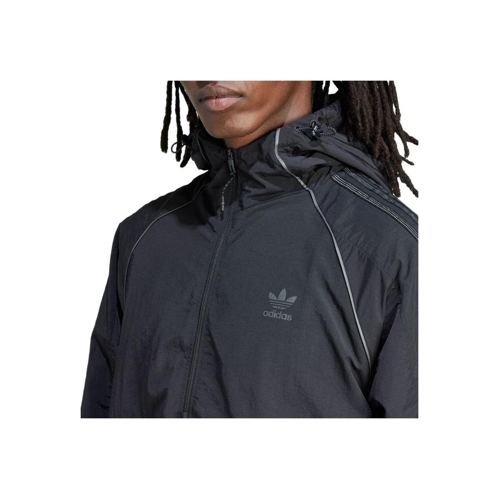 Adidas Originals Logo Print Hooded Half-Zip Striped Long Sleeve Jacket Men Jacket Black IZ3284