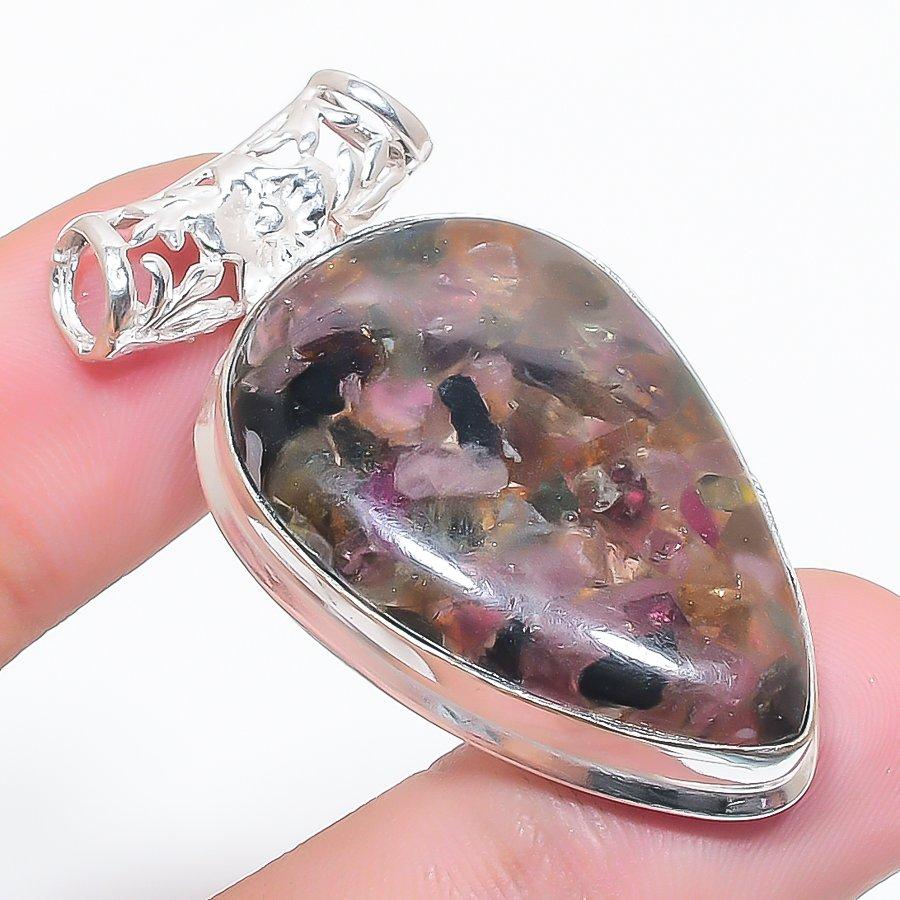 Natural Watermelon Tourmaline 925 Sterling Silver Jewelry Pendant 1.77" g7T09