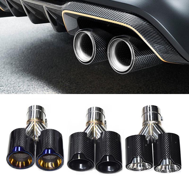 BMW MP Carbon Fiber Exhaust Tip: Single To Dual 4-Pipe Conversion, Stainless Steel Titanium Black M Tail Nozzle.