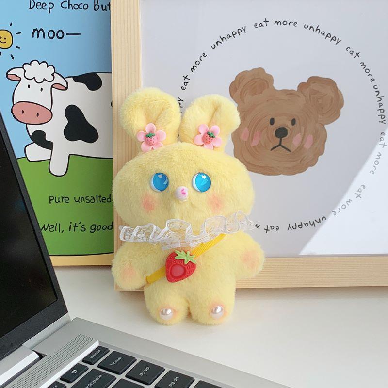 

Милое плюшевое печенье кружевной шарф клубничный кролик креативная кукла кукла для игрового автомата плюшевый брелок кулон кукла Height about 15cm