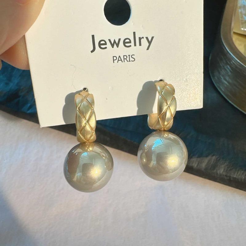 Korean Imitative Pearl Carved C Type Drop Earrings For Women Fashion Geometric Baroque Wedding Party Jewelry Gifts