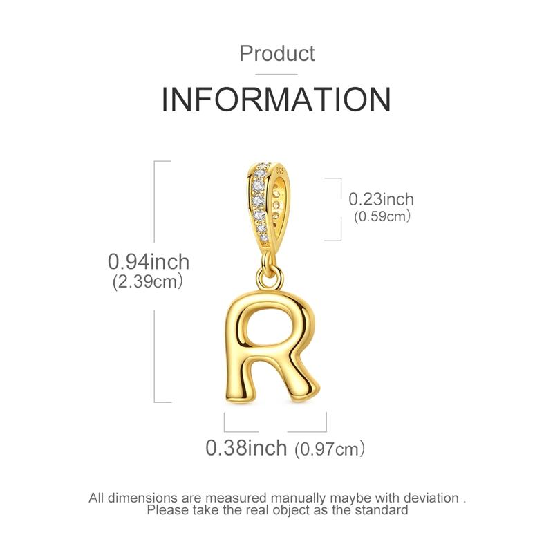 Copper Golden Letter R Charms Fit Original Bracelet Making Gift For Woman Jewelry Diy Fashion Pendant