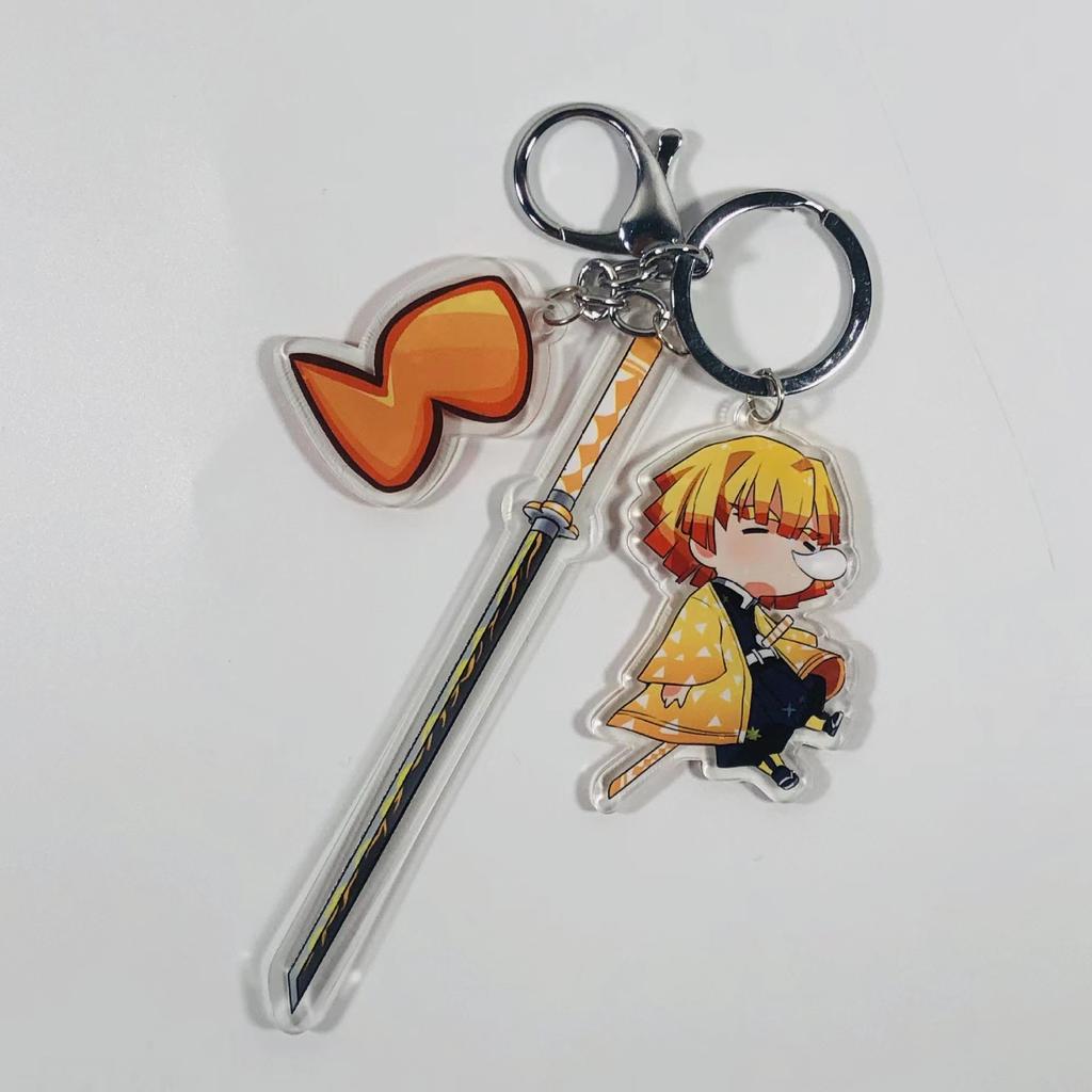Demon Slayer Keychain Acrylic Charm with Sword Tanjiro Zenitsu Nezuko Anime Cosplay Accessories