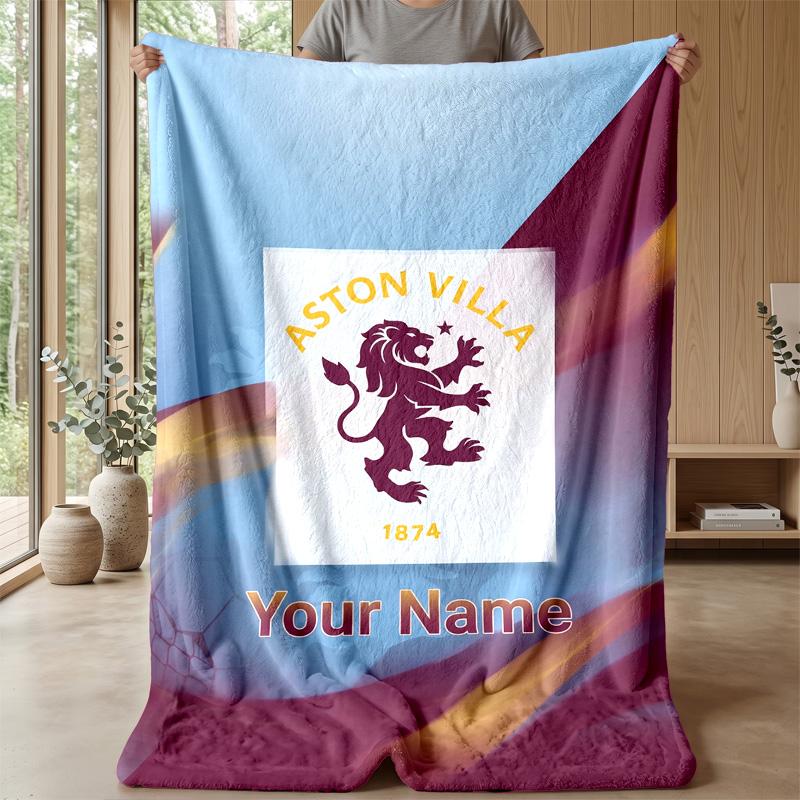 Custom Text Flannel Throw Blanket, Lightweight Cozy Bed Sofa BlanketAston Villa